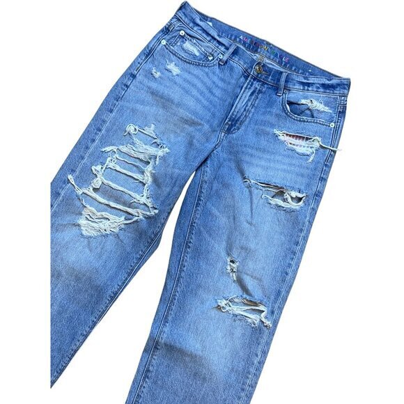 American‎ Eagle Womens 90s Straight Distressed Ripped Jeans Sz 10S - Picture 3 of 9
